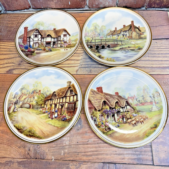 Set of 4 Royal Kent Plates England Bone China English Village Cottage 8” - Picture 1 of 7